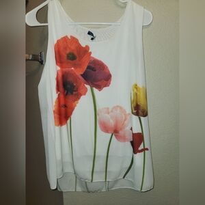 Floral Tank Top with Red and Yellow Accents